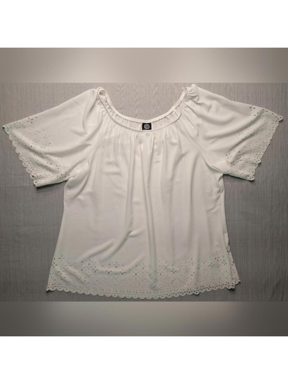 Bobeau Eyelet Blouse White 1X
